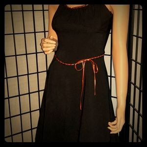 Black retro dress with orange ribbon bow